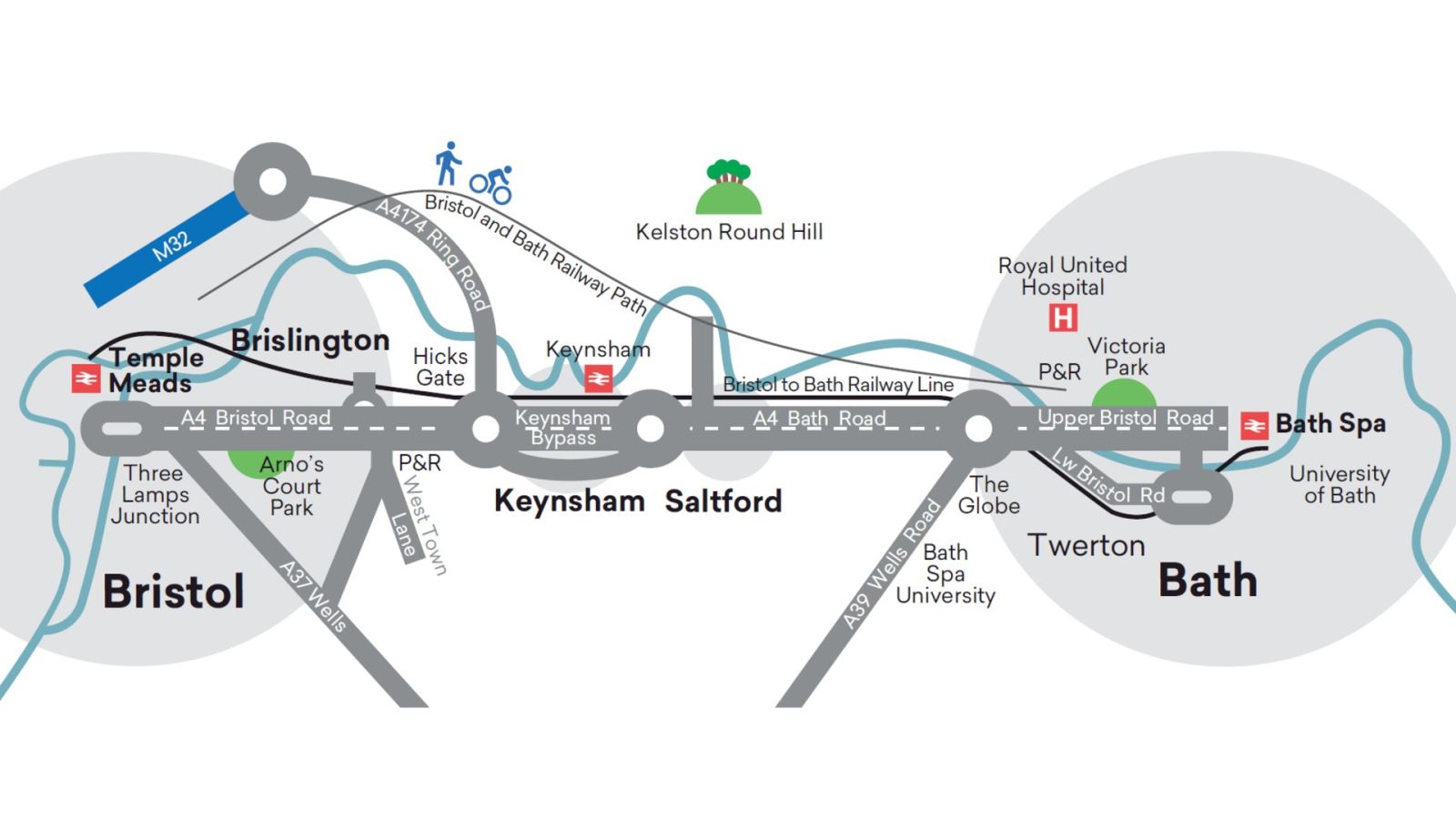 Bristol to Bath map